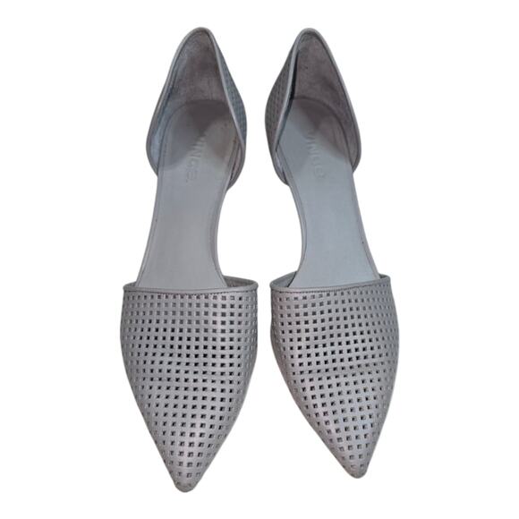Vince Women's D'Orsay Pointed Toe Kitten Heel Pumps Perforated Leather Gray - Picture 1 of 9
